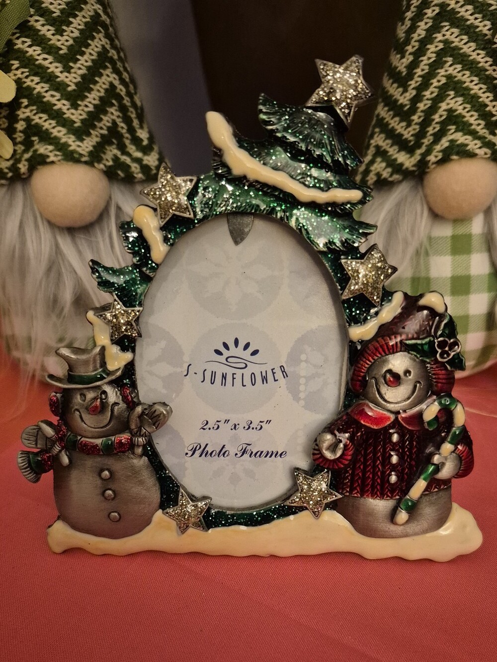 Festive Snowman Christmas Photo Frame with Tree & Stars - NEVER USED